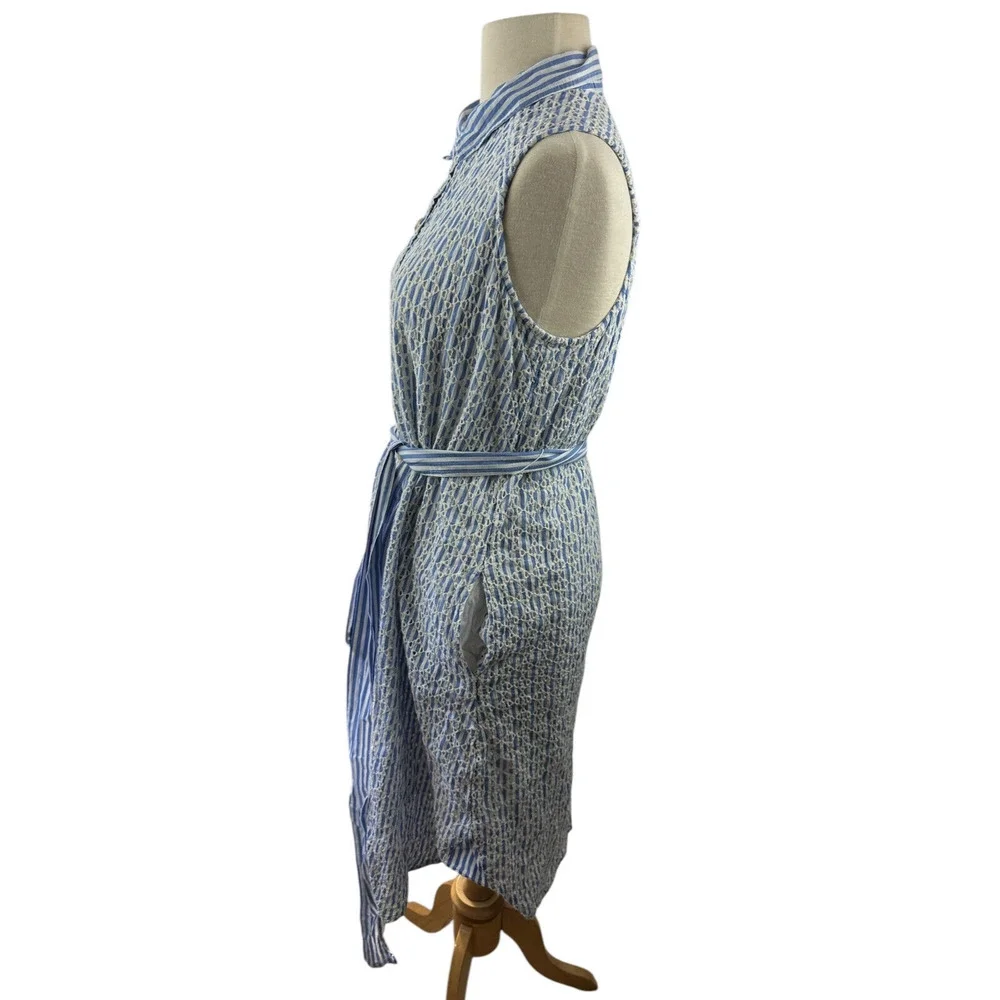 By Anthropologie Kismet Shirtdress Eyelet Lace Stripe Dress Anthro 12P 12 Petite - Picture 6 of 16